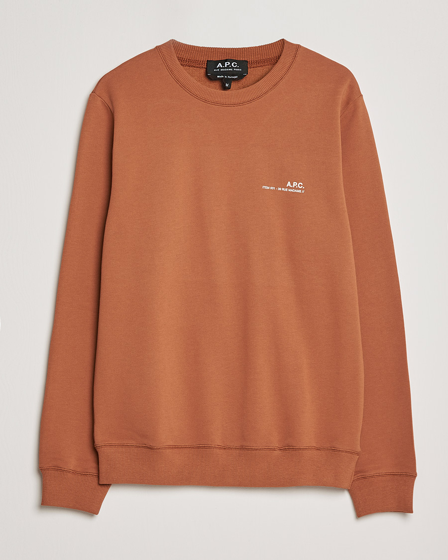 Men | Sweatshirts | A.P.C. | Item Crew Neck Sweatshirt Terracotta