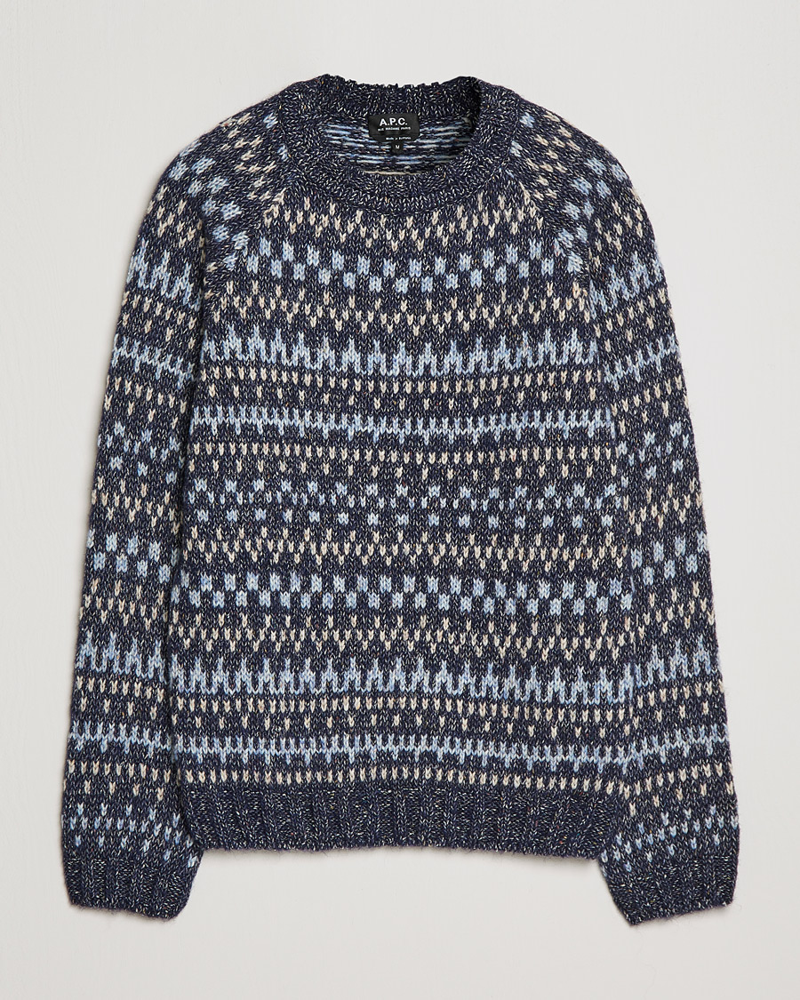 Men | Sweaters & Knitwear | A.P.C. | Leonard Jacquard Pullover Blue Heather