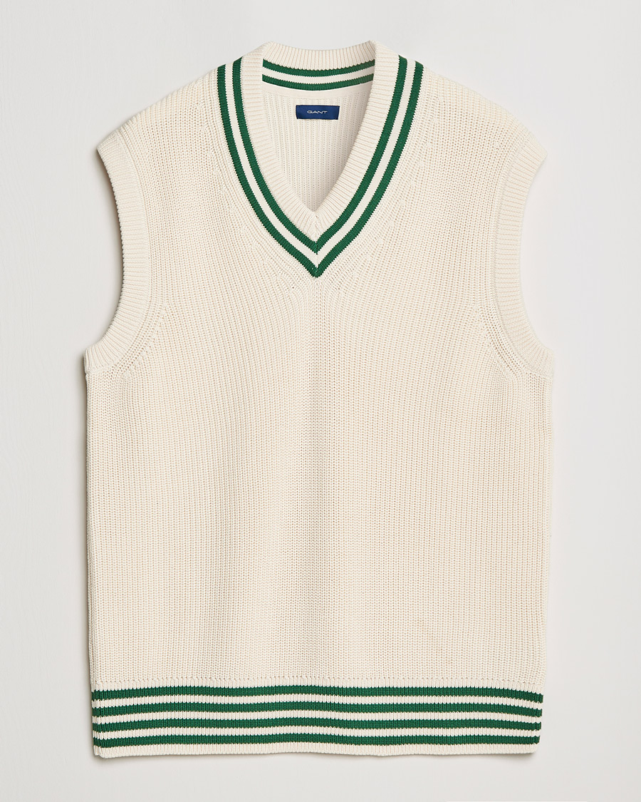 Men | Pullovers | GANT | Ribbed Cricket Knitted Slipover Creme