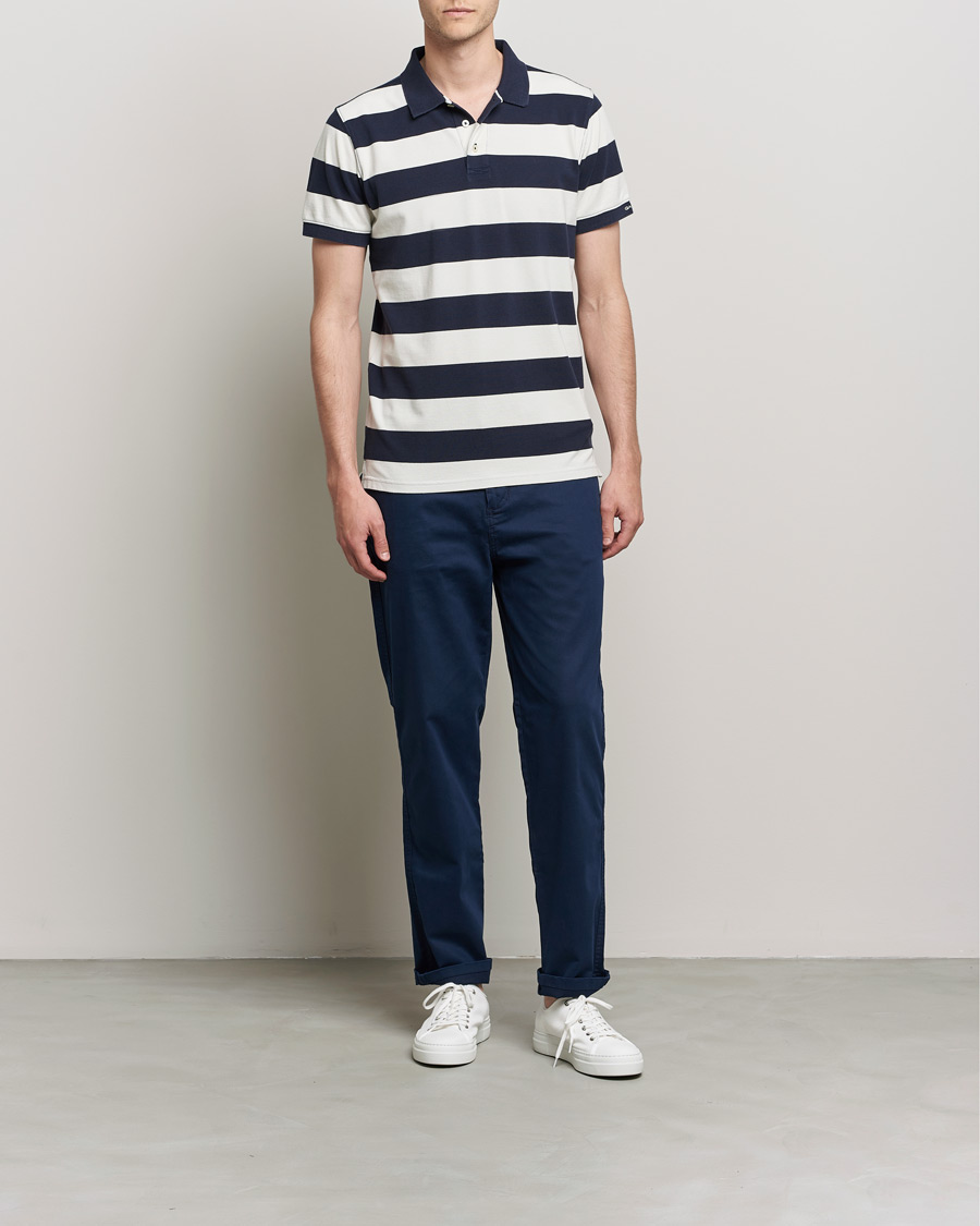Men | Polo Shirts | GANT | Barstriped Polo Navy/White