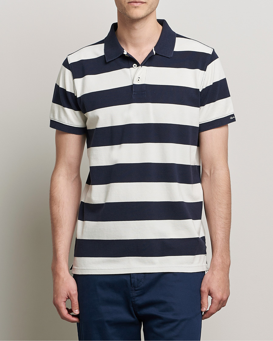 Men | Short Sleeve Polo Shirts | GANT | Barstriped Polo Navy/White