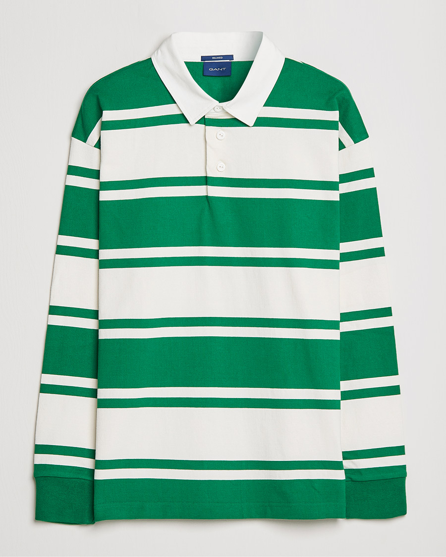 Men | Rugby Shirts | GANT | Barstriped Heavy Rugger Green/White