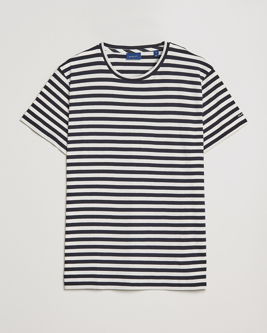 Men | T-Shirts | GANT | Striped Crew Neck Tee Evening Blue