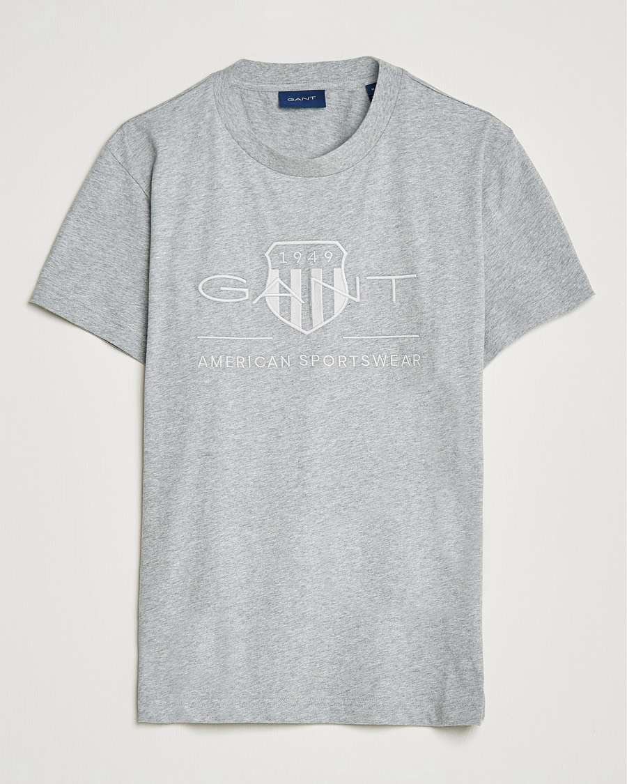 Men | T-Shirts | GANT | Tonal Archive Shield Crew Neck Tee Grey Melange