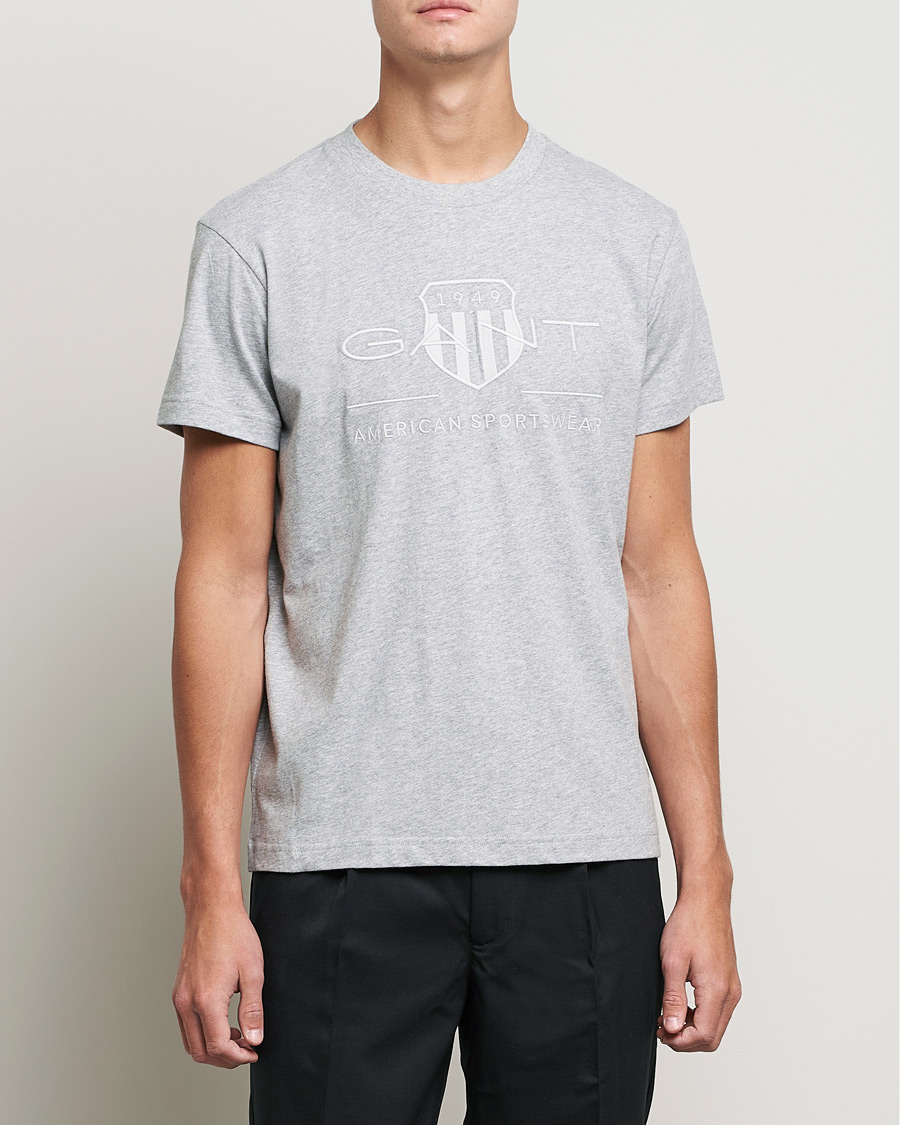 Men | T-Shirts | GANT | Tonal Archive Shield Crew Neck Tee Grey Melange
