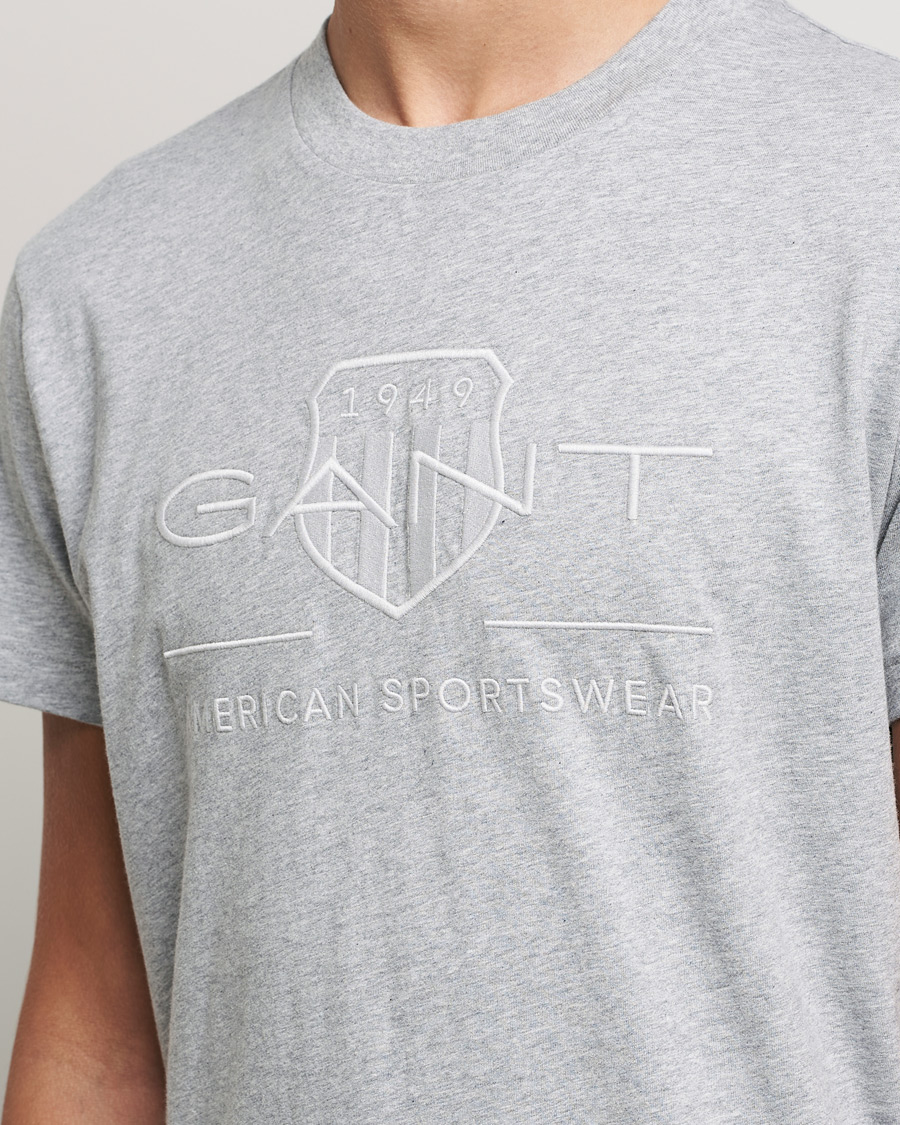 Men | T-Shirts | GANT | Tonal Archive Shield Crew Neck Tee Grey Melange