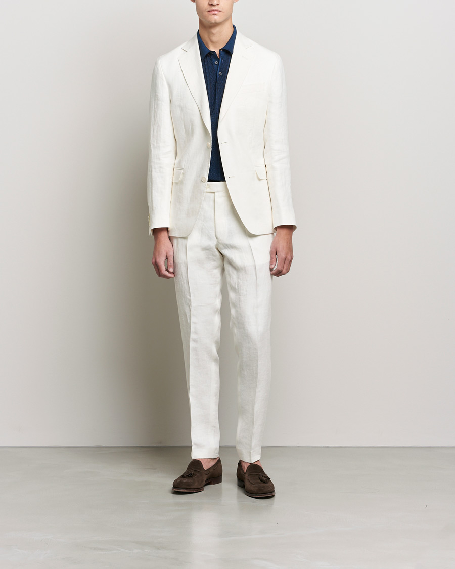 Men | Trousers | Oscar Jacobson | Denz Linen Trousers White