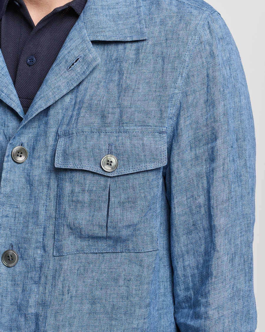 Men | Shirts | Oscar Jacobson | Safari Linen Shirt Jacket Smog Blue