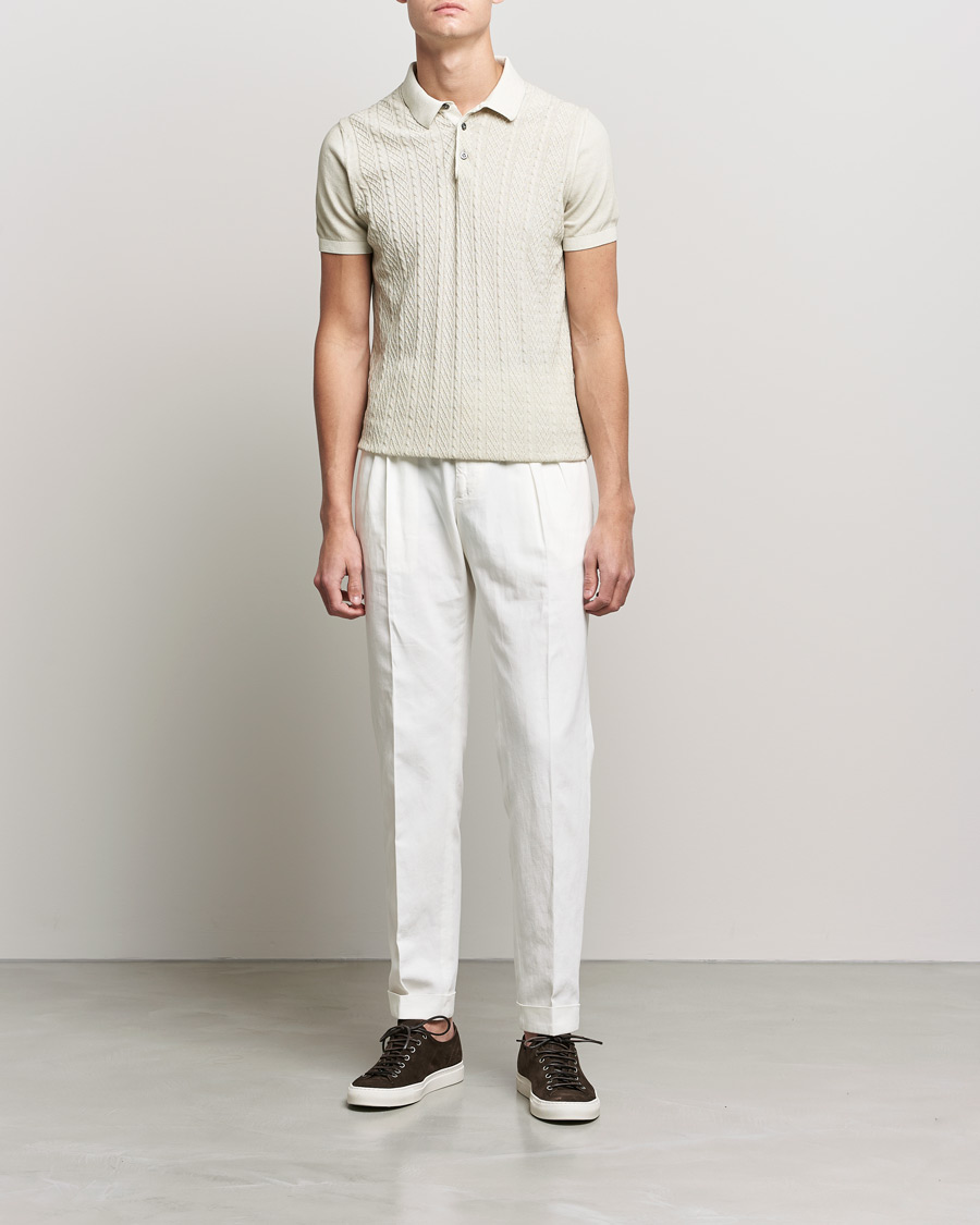 Men | Polo Shirts | Oscar Jacobson | Bard Knitted Cotton Crepe Polo Creme