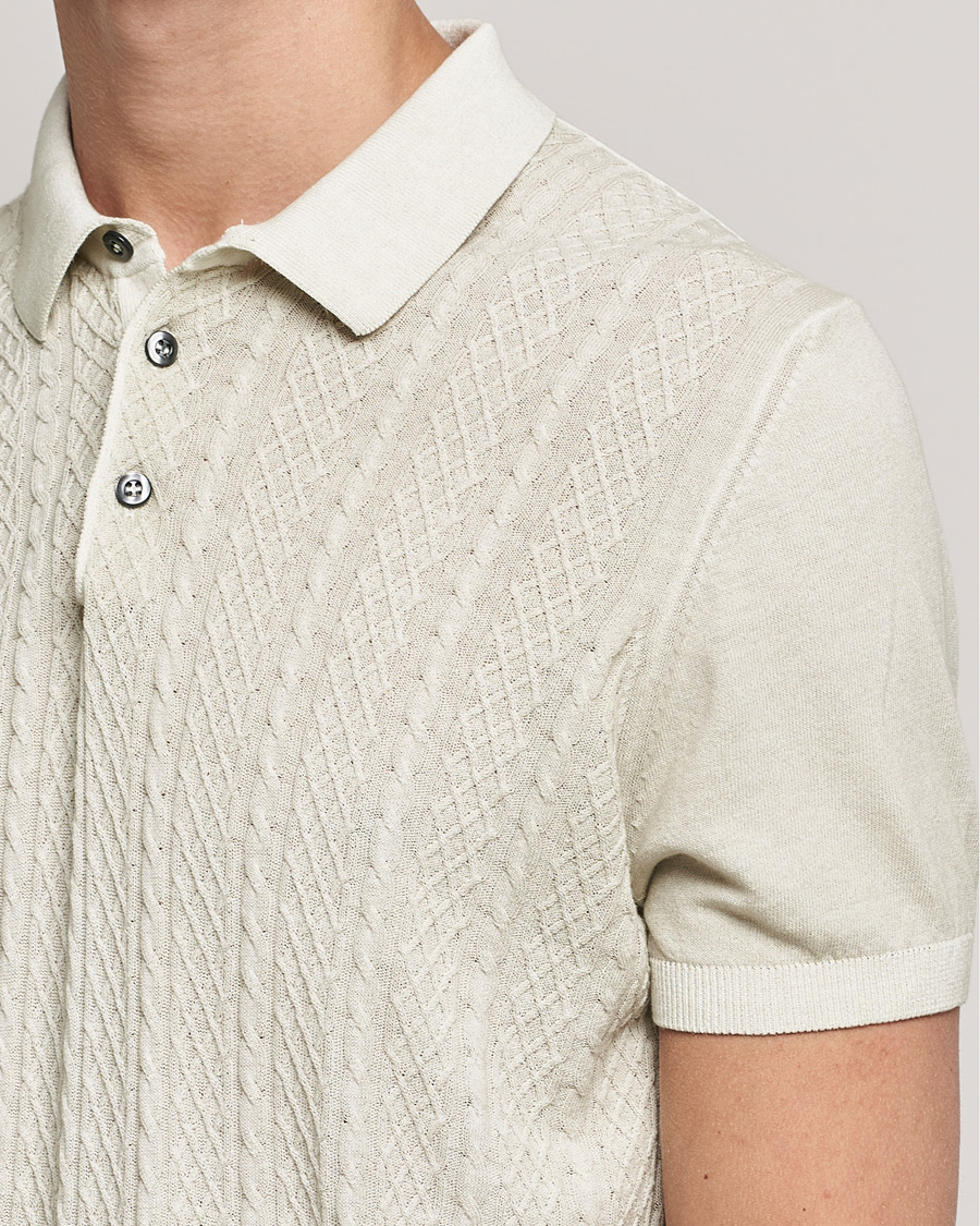 Men | Polo Shirts | Oscar Jacobson | Bard Knitted Cotton Crepe Polo Creme