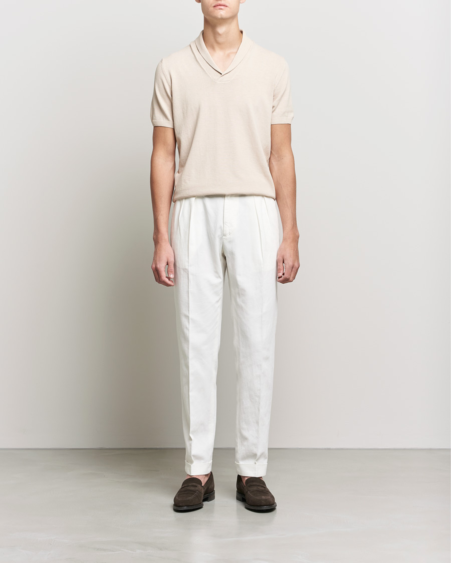 Men | Polo Shirts | Oscar Jacobson | Rollo GD Shawl Collar Cotton Polo Beige