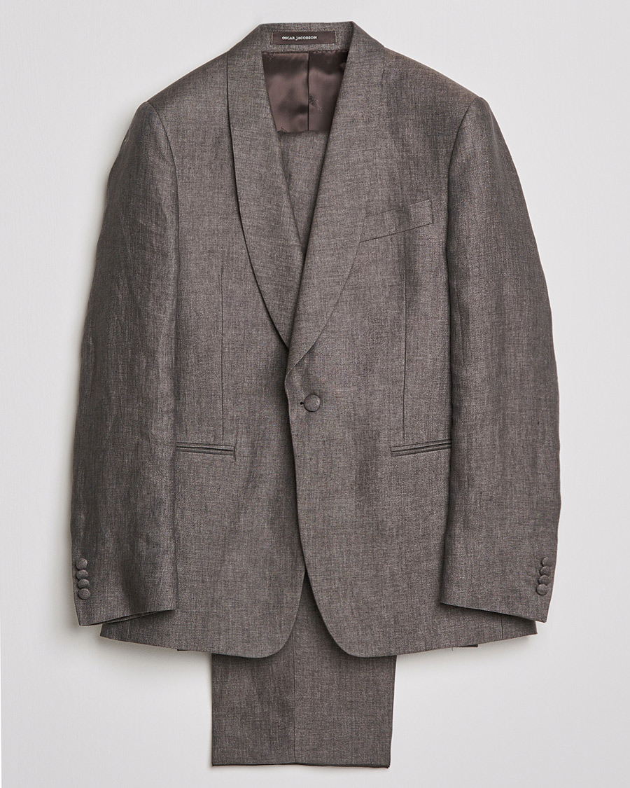 Men | Tuxedo Jackets | Oscar Jacobson | Figaro Linen Tuxedo Brown