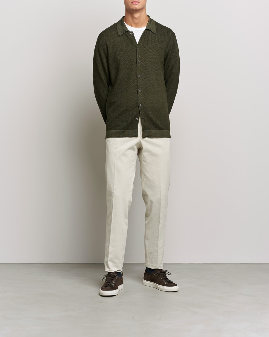Men | Sweaters & Knitwear | Altea | Herringbone Wool Shirt Dark Green