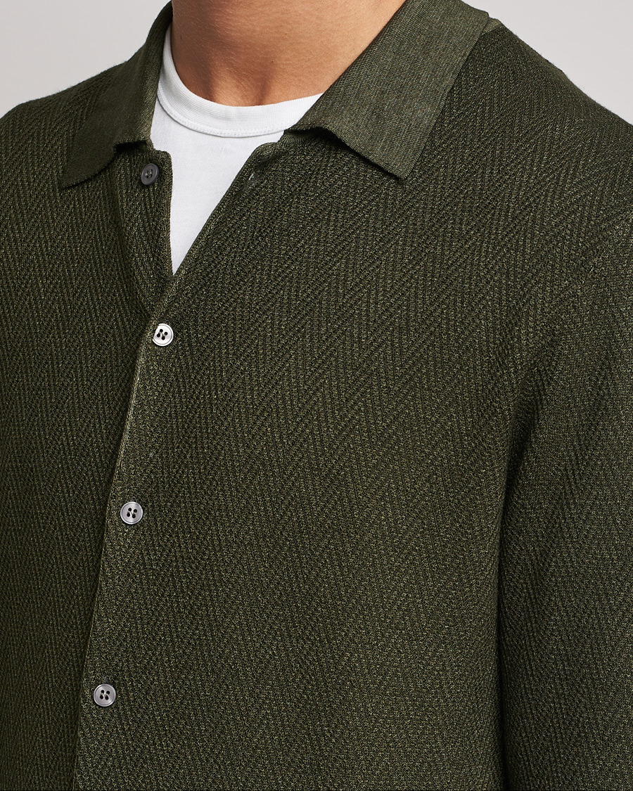 Men | Sweaters & Knitwear | Altea | Herringbone Wool Shirt Dark Green