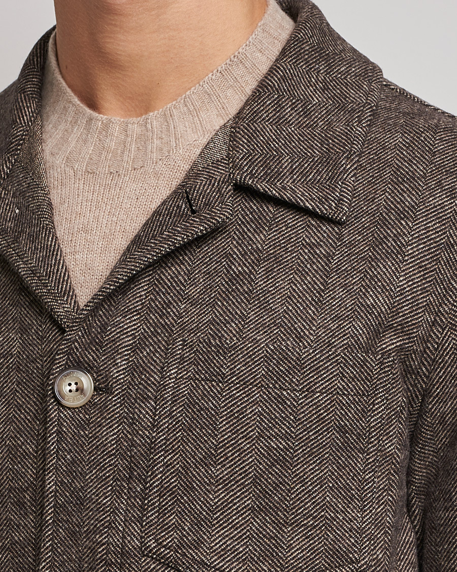 Men | Coats & Jackets | Altea | Herringbone Wool Chore Jacket Brown