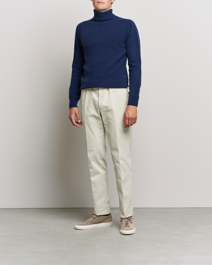 Men | Sweaters & Knitwear | Altea | Cashmere Mouline Rollneck Navy Melange