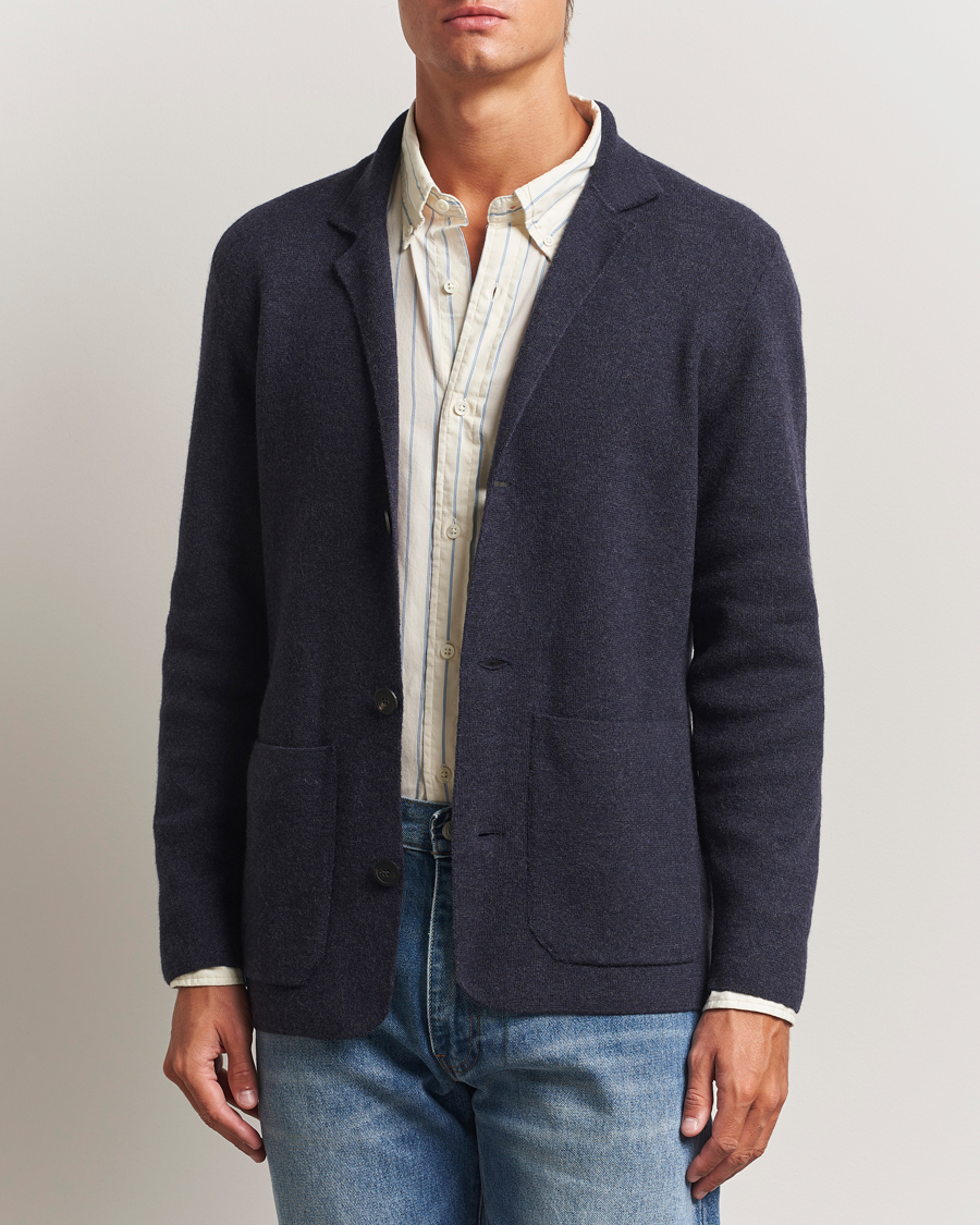 Altea Soft Wool Knitted Blazer Navy at CareOfCarl.com