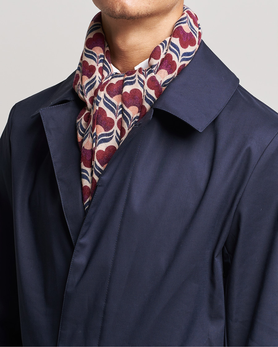 Men |  | Altea | Flower Print Wool Scarf Beige/Burgundy