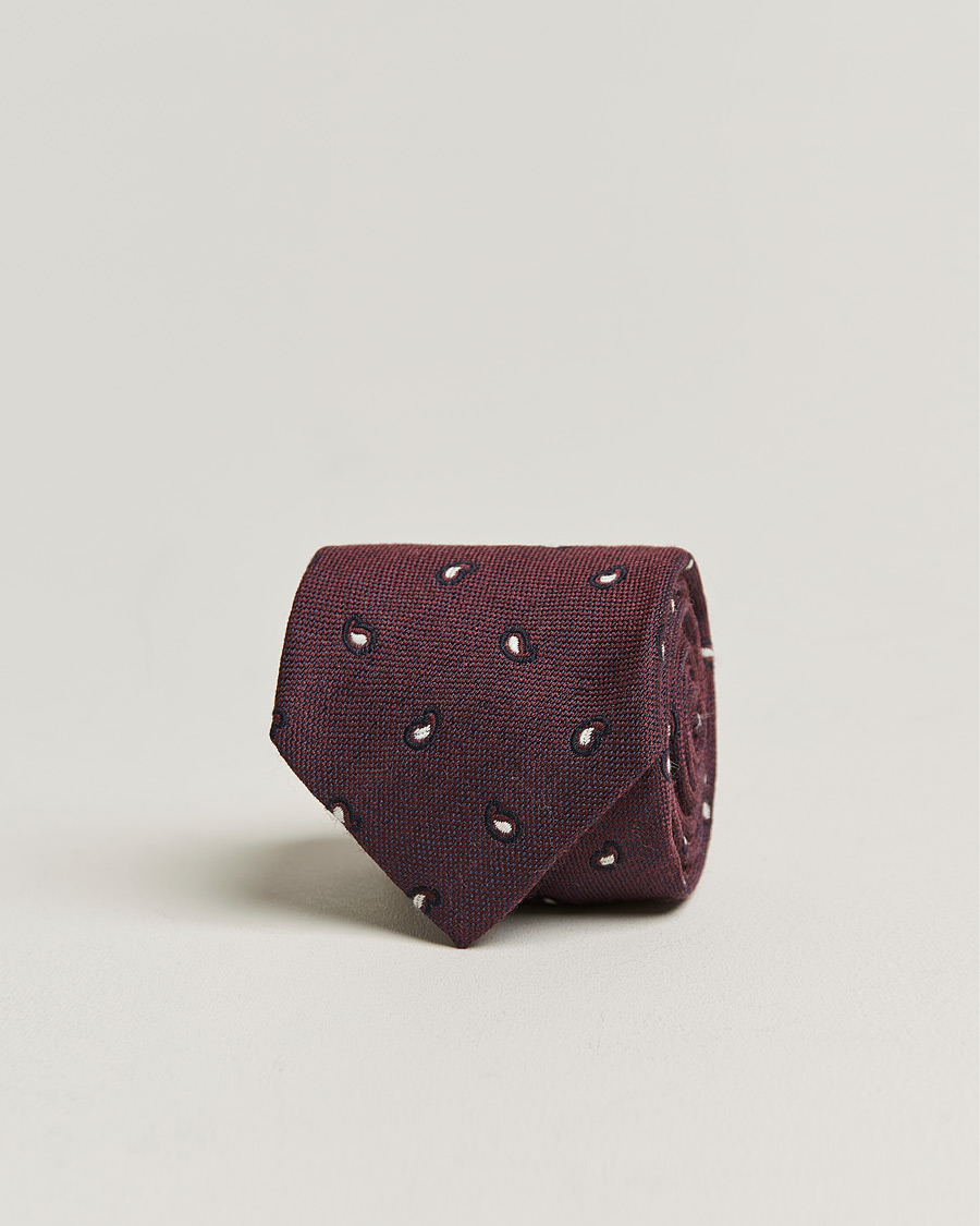 Men |  | Amanda Christensen | Wool/Silk 8cm Paisley Tie Wine