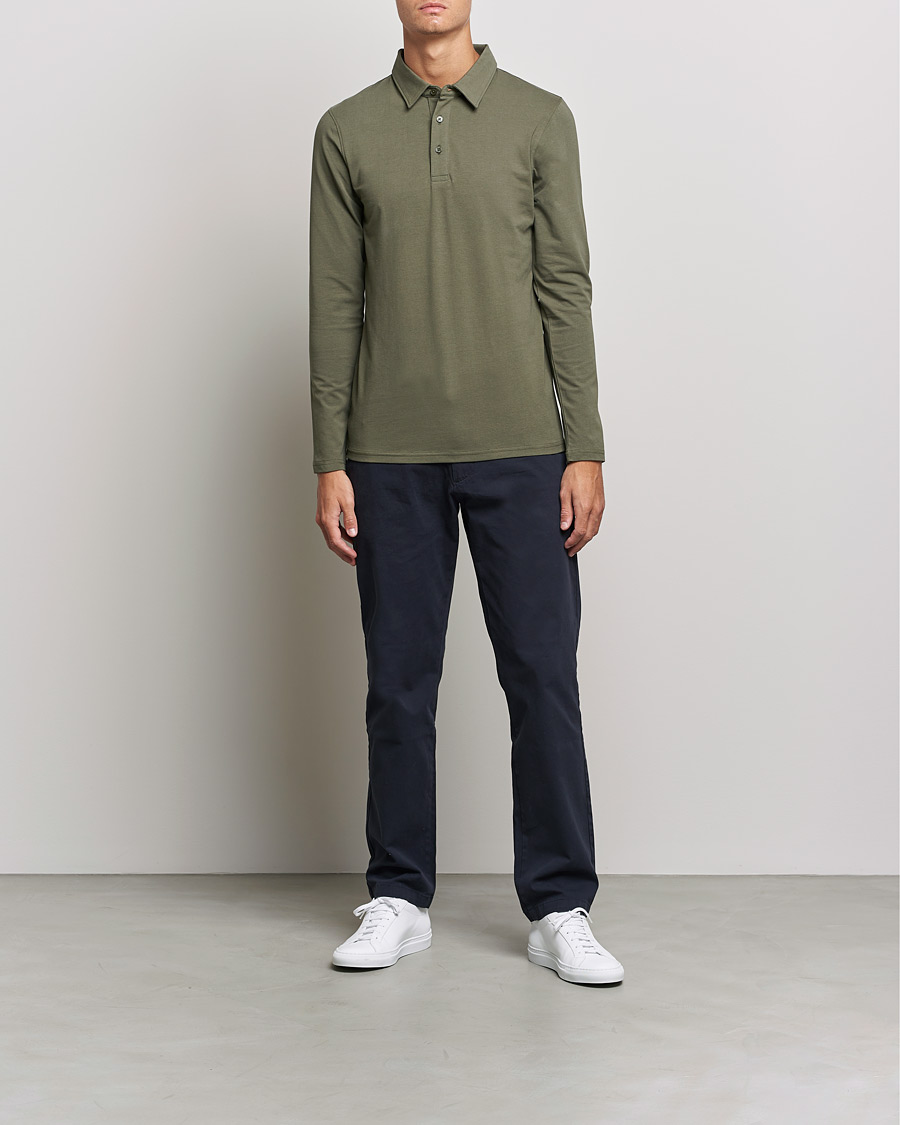 Men | Polo Shirts | Bread & Boxers | Long Sleeve Jersey Polo Army Green