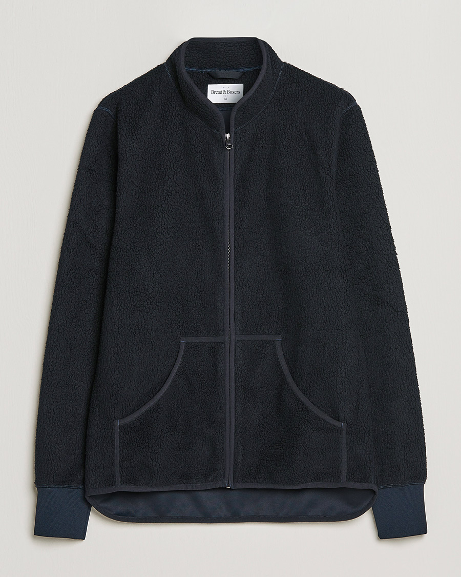 Men | Sweaters & Knitwear | Bread & Boxers | Full Zip Fleece Jacket Navy Blue