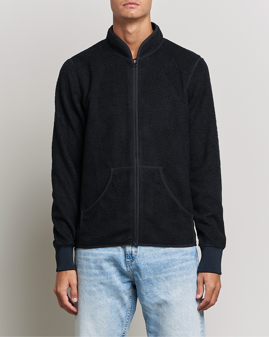 Men | Fleece Sweaters | Bread & Boxers | Full Zip Fleece Jacket Navy Blue
