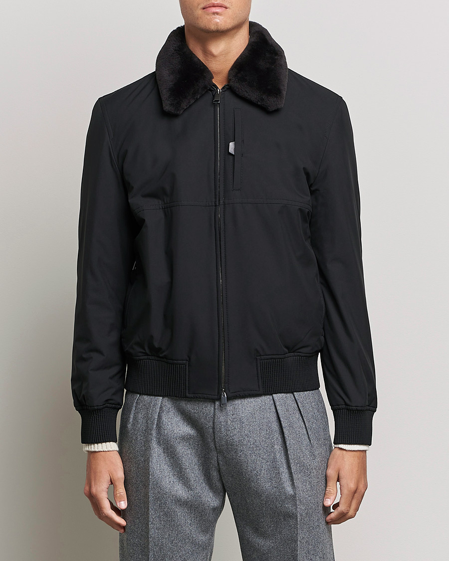 Men | Coats & Jackets | Brioni | Performa Silk Shearling Jacket Black