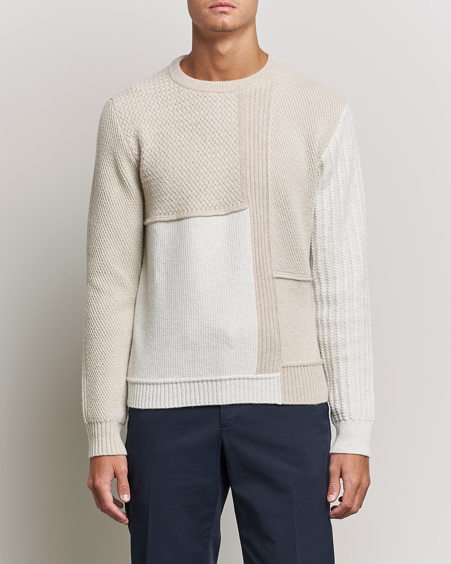 Men | Knitted Jumpers | Brioni | Wool/Cashmere Patchwork Sweater Beige
