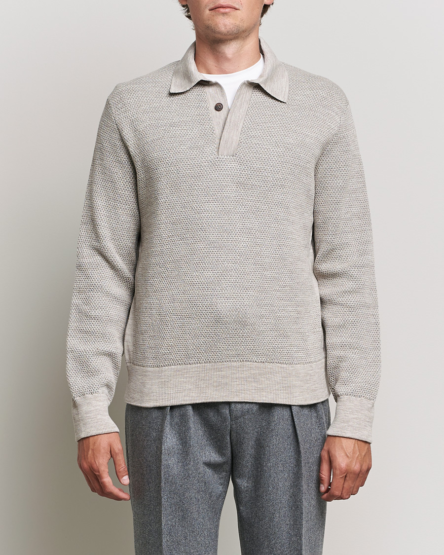 Men |  | Brioni | Waffle Wool Knitted Polo Light Grey