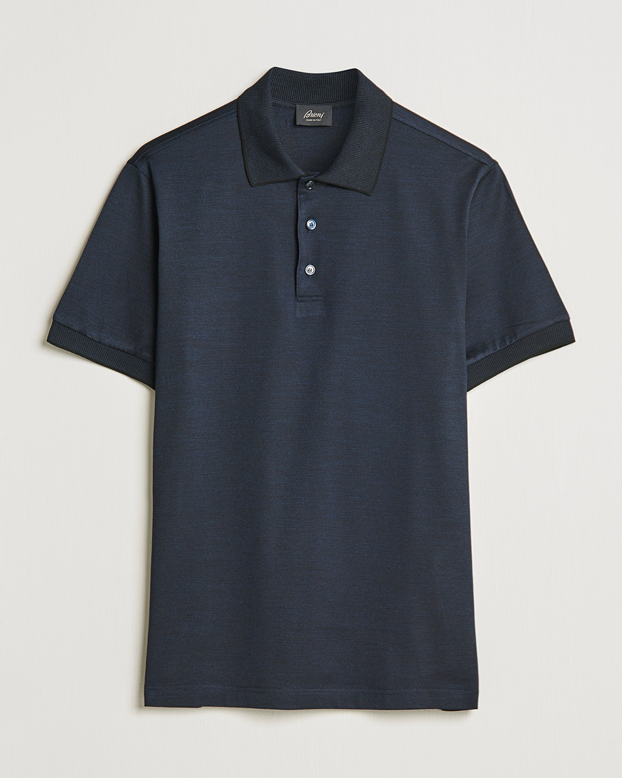 Men | Polo Shirts | Brioni | Cotton/Silk Short Sleeve Polo Navy