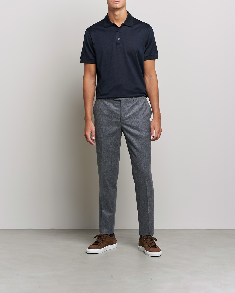 Men | Brioni | Brioni | Cotton/Silk Short Sleeve Polo Navy