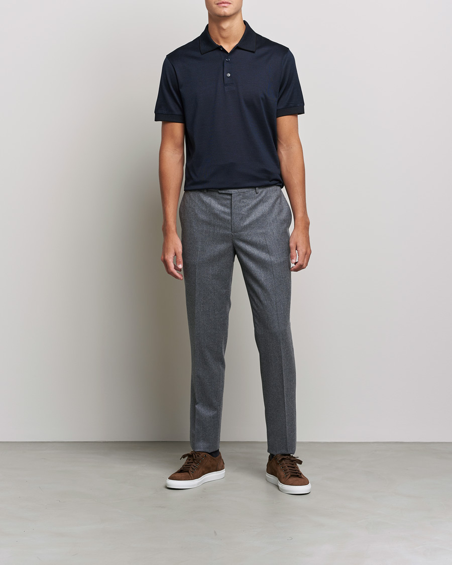 Men | Polo Shirts | Brioni | Cotton/Silk Short Sleeve Polo Navy