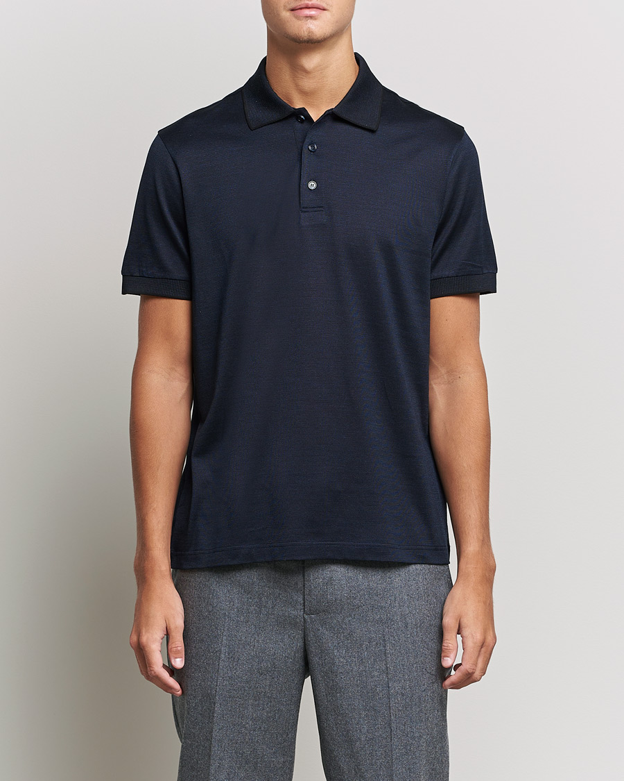 Men | Polo Shirts | Brioni | Cotton/Silk Short Sleeve Polo Navy