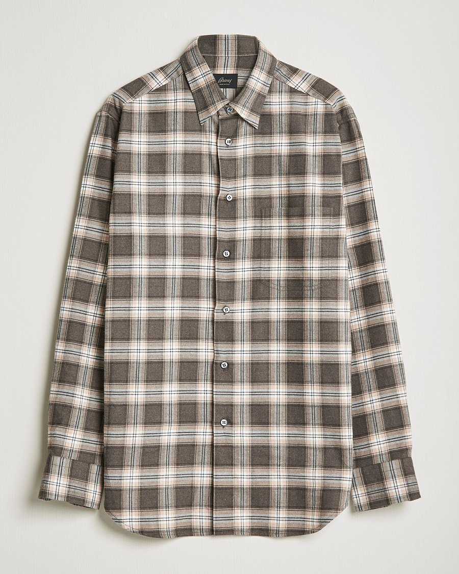 Men | Shirts | Brioni | Check Flannel Shirt Beige