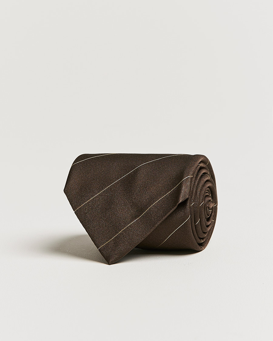 Men | Brioni Regimental Stripe Silk Tie Dark Brown | Brioni | Regimental Stripe Silk Tie Dark Brown