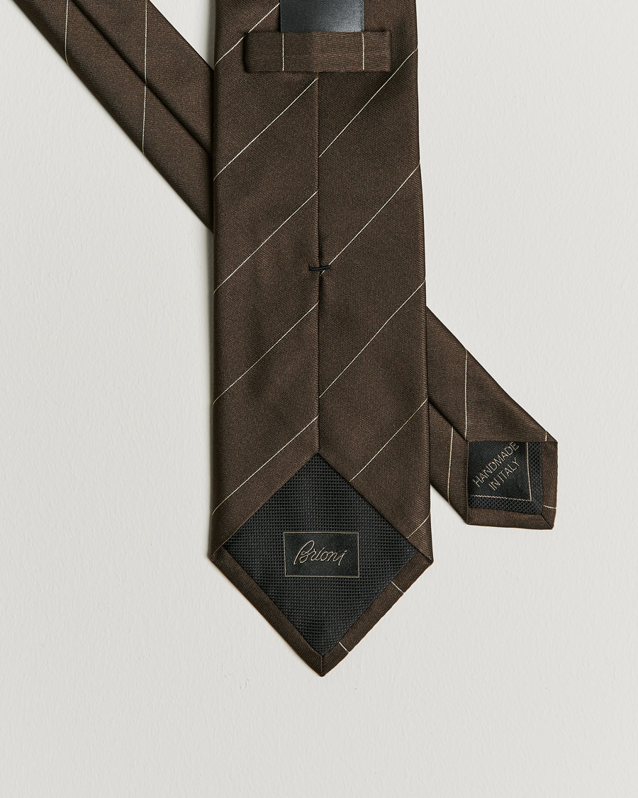 Men | Brioni Regimental Stripe Silk Tie Dark Brown | Brioni | Regimental Stripe Silk Tie Dark Brown