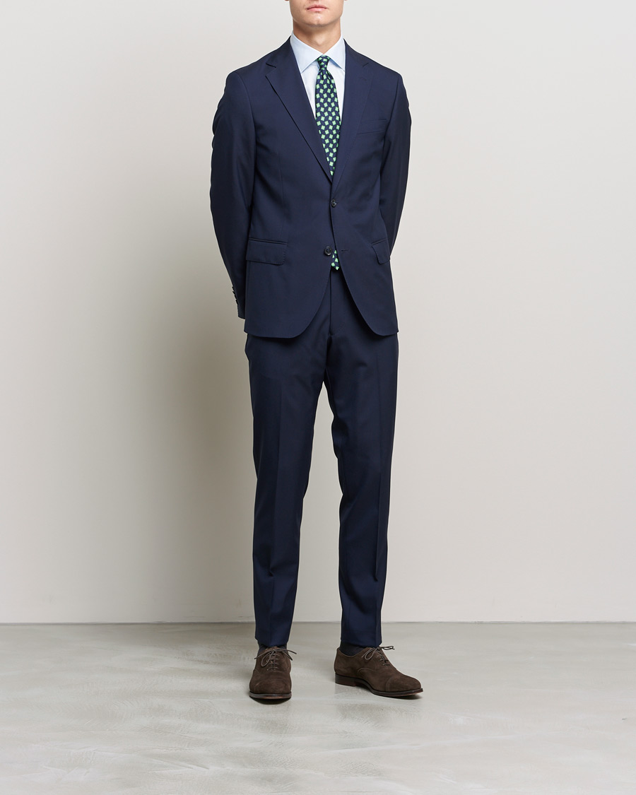 Men | Trousers | Oscar Jacobson | Denz Super 120's Wool Trousers Navy