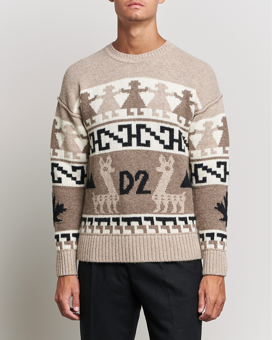 Men | Sweaters & Knitwear | Dsquared2 | Llamas Heavy knitted Sweater Beige