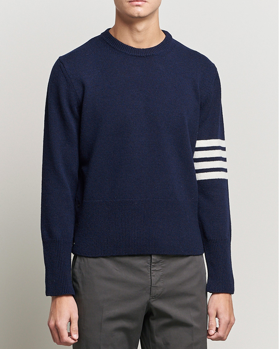 Men | Sweaters & Knitwear | Thom Browne | 4 Bar Shetland Pullover Navy