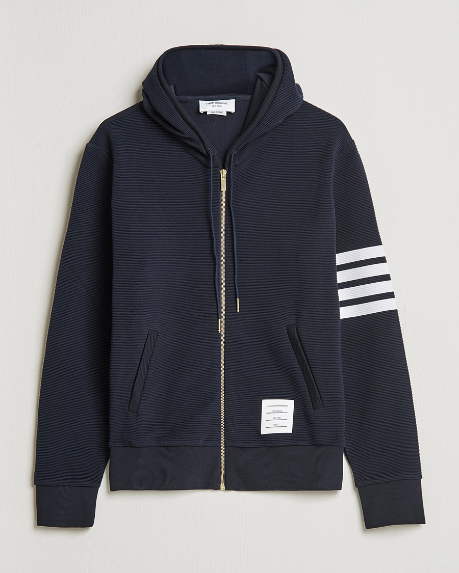 Men | Sweaters & Knitwear | Thom Browne | Ottoman Rib Zip Hoodie Navy