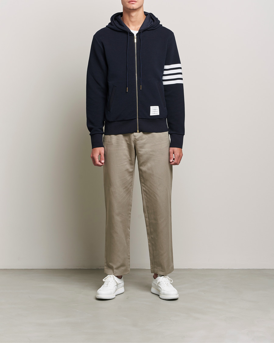 Men | Sweaters & Knitwear | Thom Browne | Ottoman Rib Zip Hoodie Navy