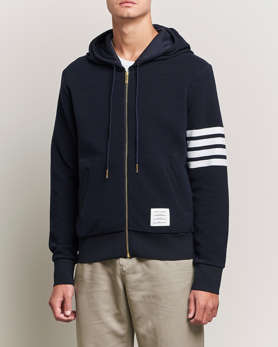 Men | Sweaters & Knitwear | Thom Browne | Ottoman Rib Zip Hoodie Navy