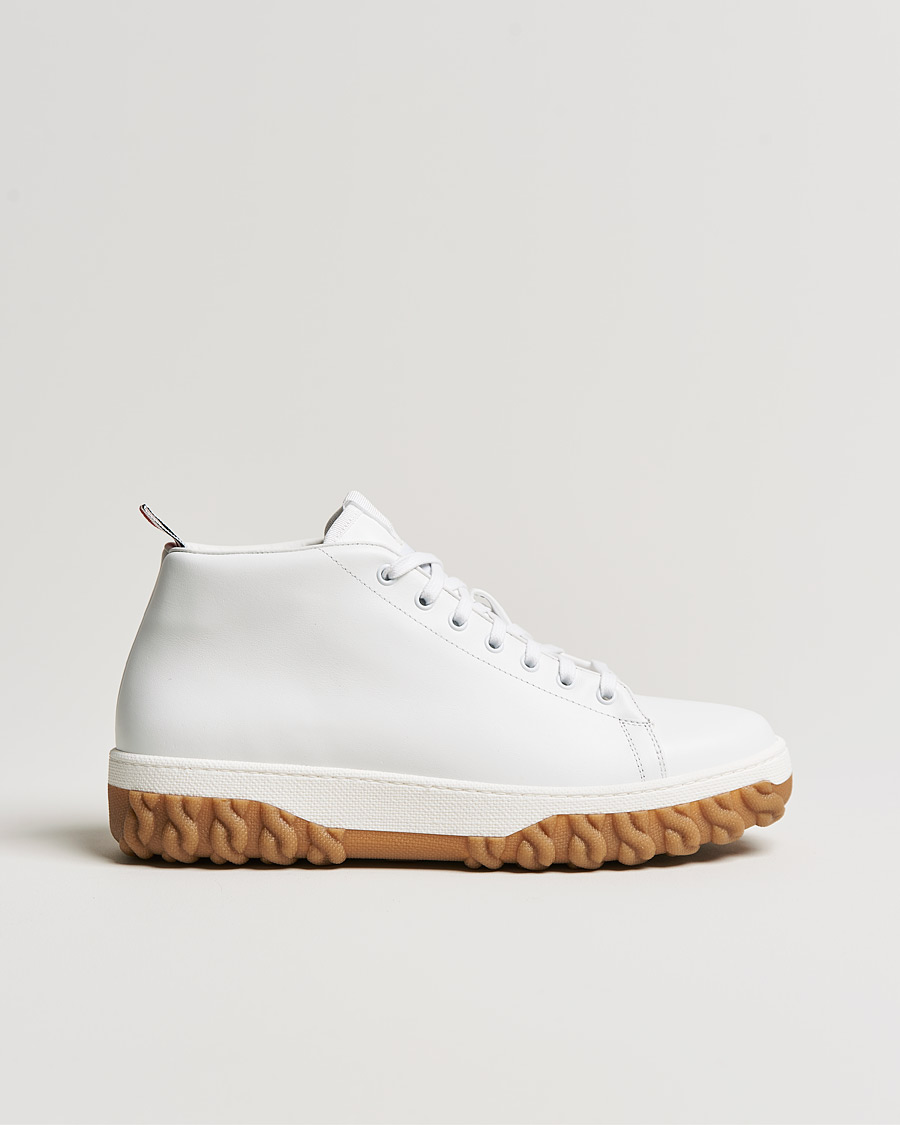 Men | Thom Browne Mid Top Court Sneaker White Calf | Thom Browne | Mid Top Court Sneaker White Calf