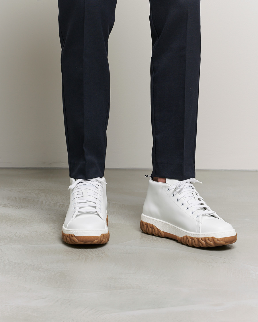 Men | Thom Browne Mid Top Court Sneaker White Calf | Thom Browne | Mid Top Court Sneaker White Calf