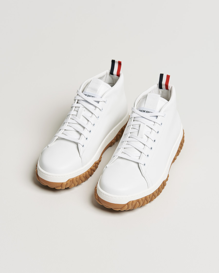 Men | Thom Browne Mid Top Court Sneaker White Calf | Thom Browne | Mid Top Court Sneaker White Calf