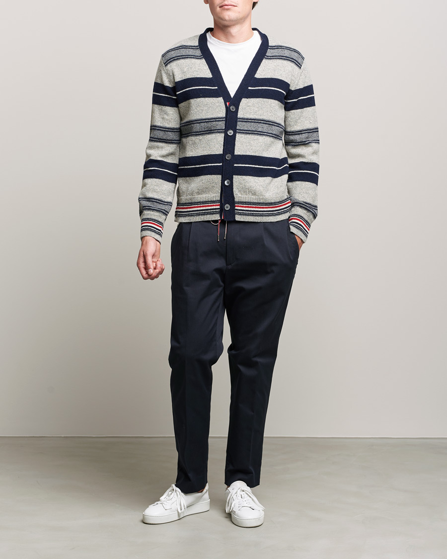 Men | Sweaters & Knitwear | Thom Browne | Tartan Stripe Wool Cardigan Medium Grey