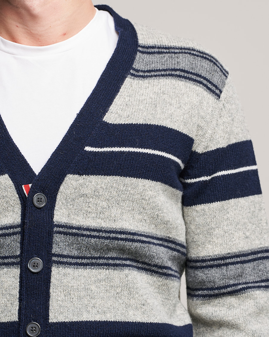 Men | Sweaters & Knitwear | Thom Browne | Tartan Stripe Wool Cardigan Medium Grey