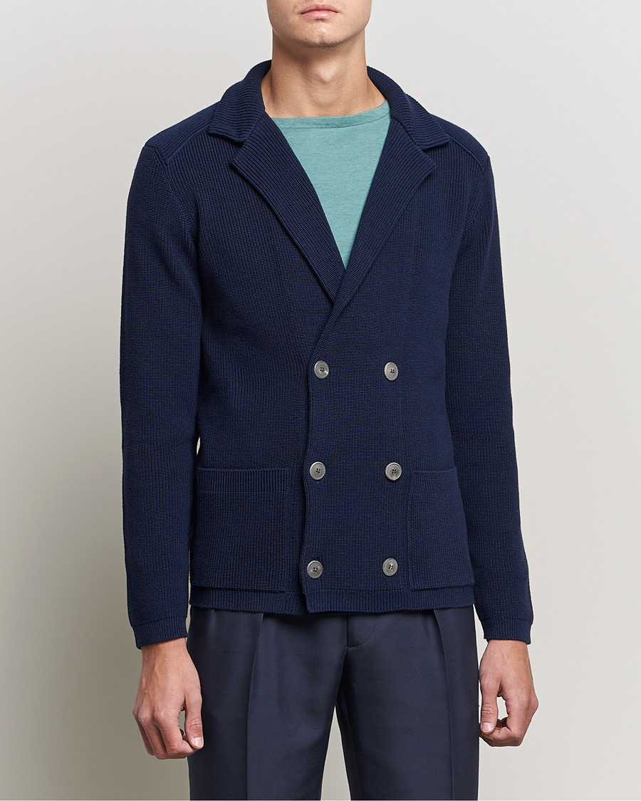 Men | Knitted Blazers | Giorgio Armani | Double Breasted Knitted Blazer Navy