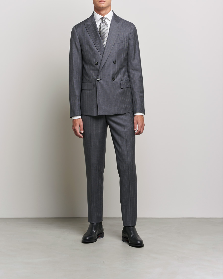 Men | Suits | Giorgio Armani | Pinstripe Double Breasted Suit Grey