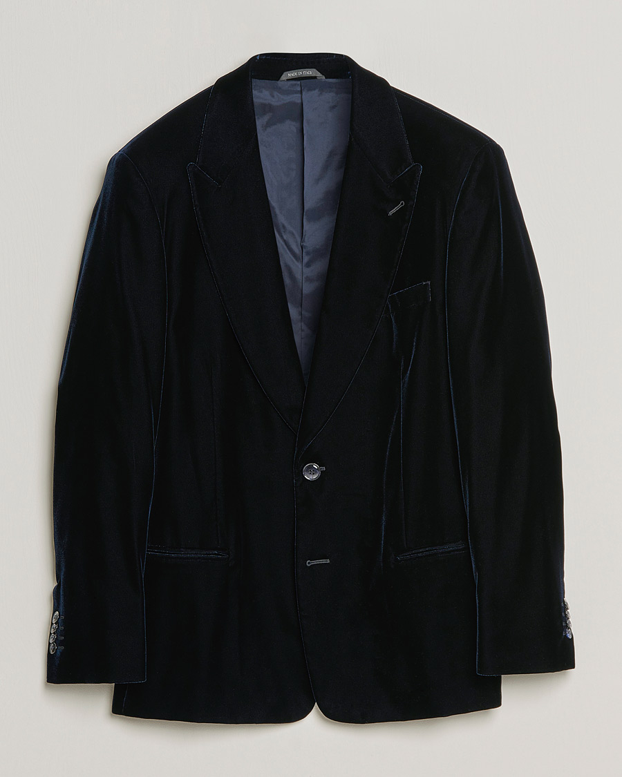 Men | Blazers | Giorgio Armani | Peak Lapel Velvet Blazer Navy